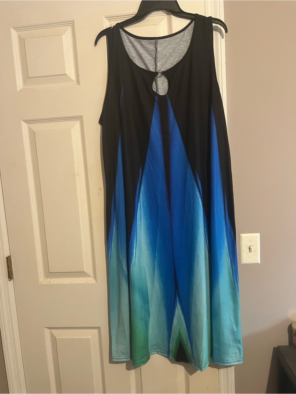 Sleeveless Blue Ombre Dress - Black & Blue with Keyhole